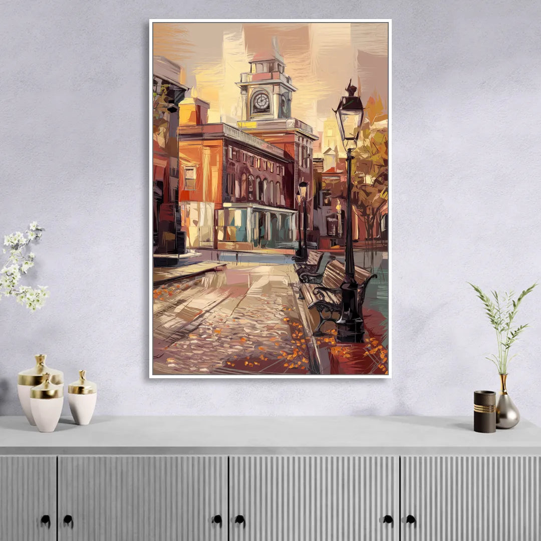 Philadelphia Historic District Living Room - White Canvas Wall Art
