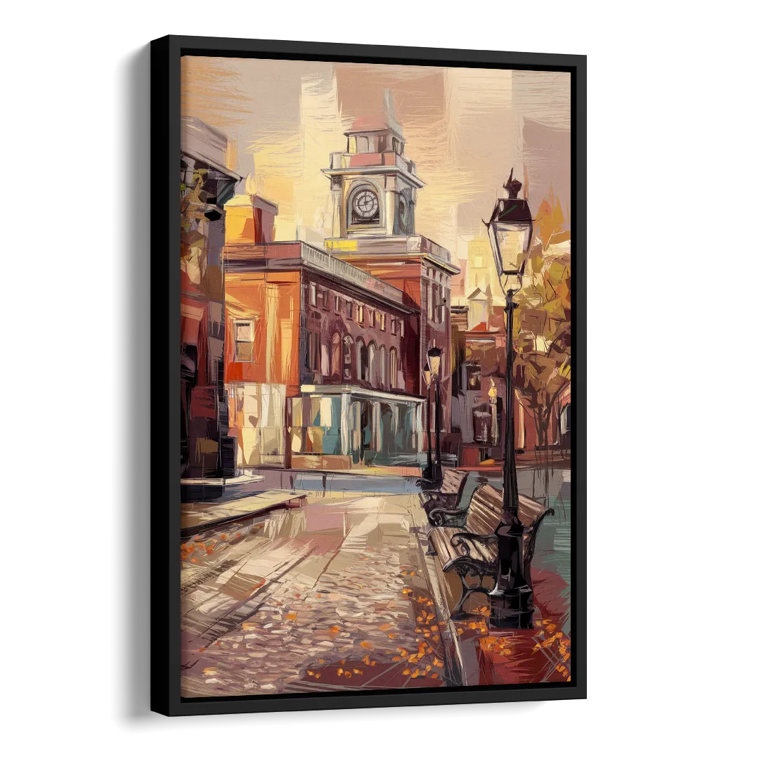 Philadelphia Historic District Side - Black Canvas Wall Art
