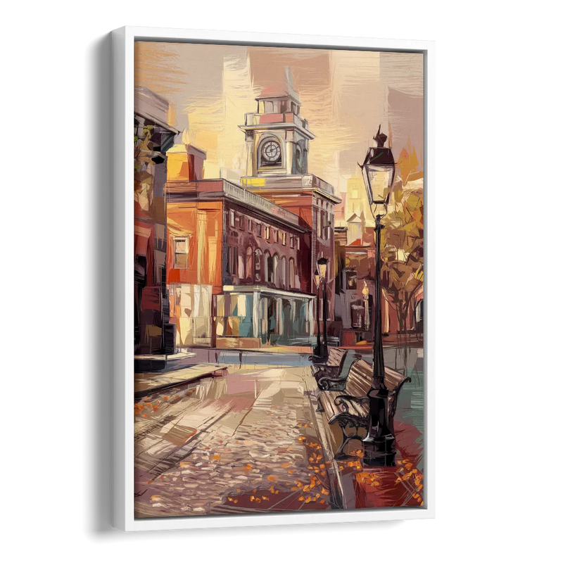 Philadelphia Historic District Side - White Canvas Wall Art