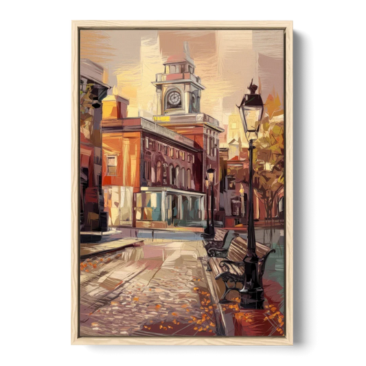 Philadelphia Historic District - Oak Framed Canvas Wall Art - Front