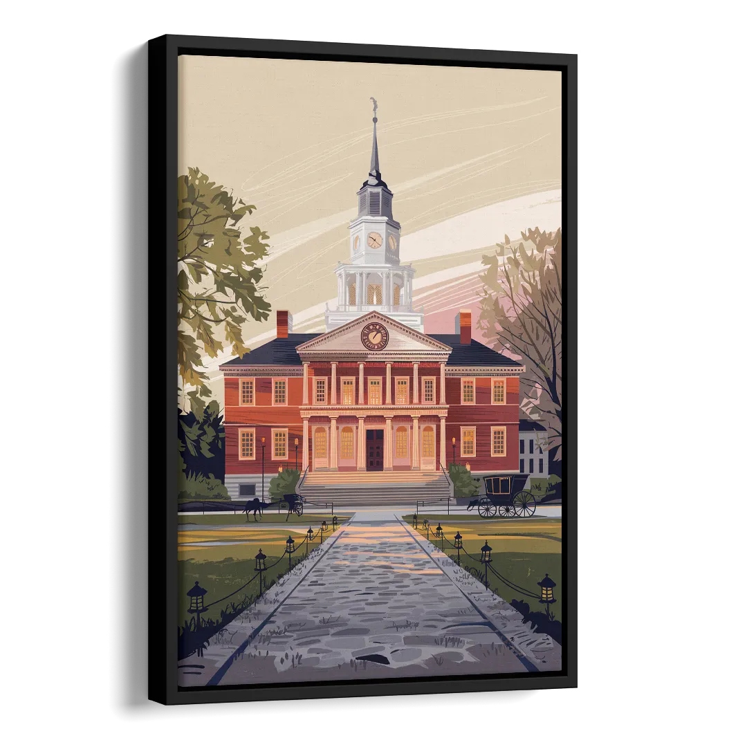 Philadelphia Independence Hall Side - Black Canvas Wall Art