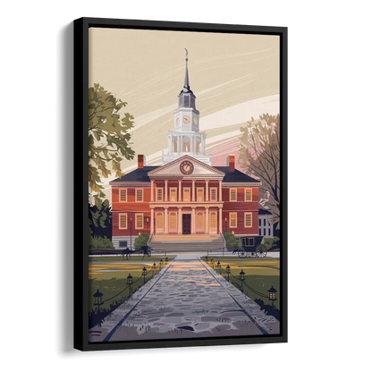 Philadelphia Independence Hall Side - Black Canvas Wall Art