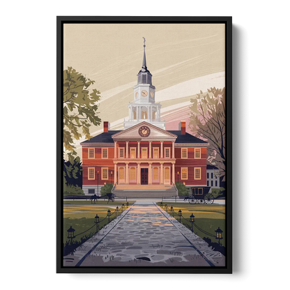 Philadelphia Independence Hall Front - Black Canvas Wall Art