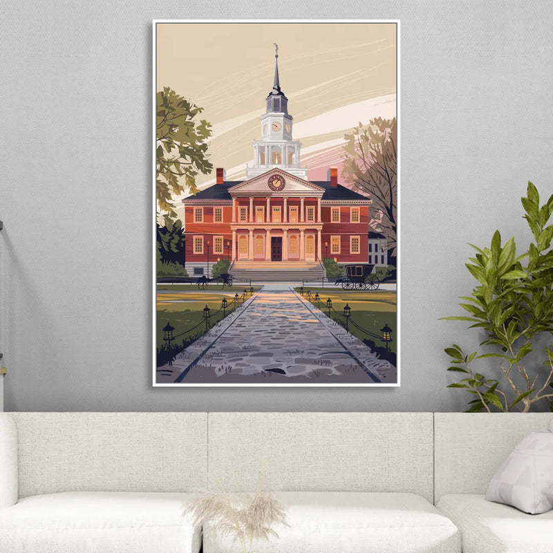 Philadelphia Independence Hall Sitting Room - White Canvas Wall Art