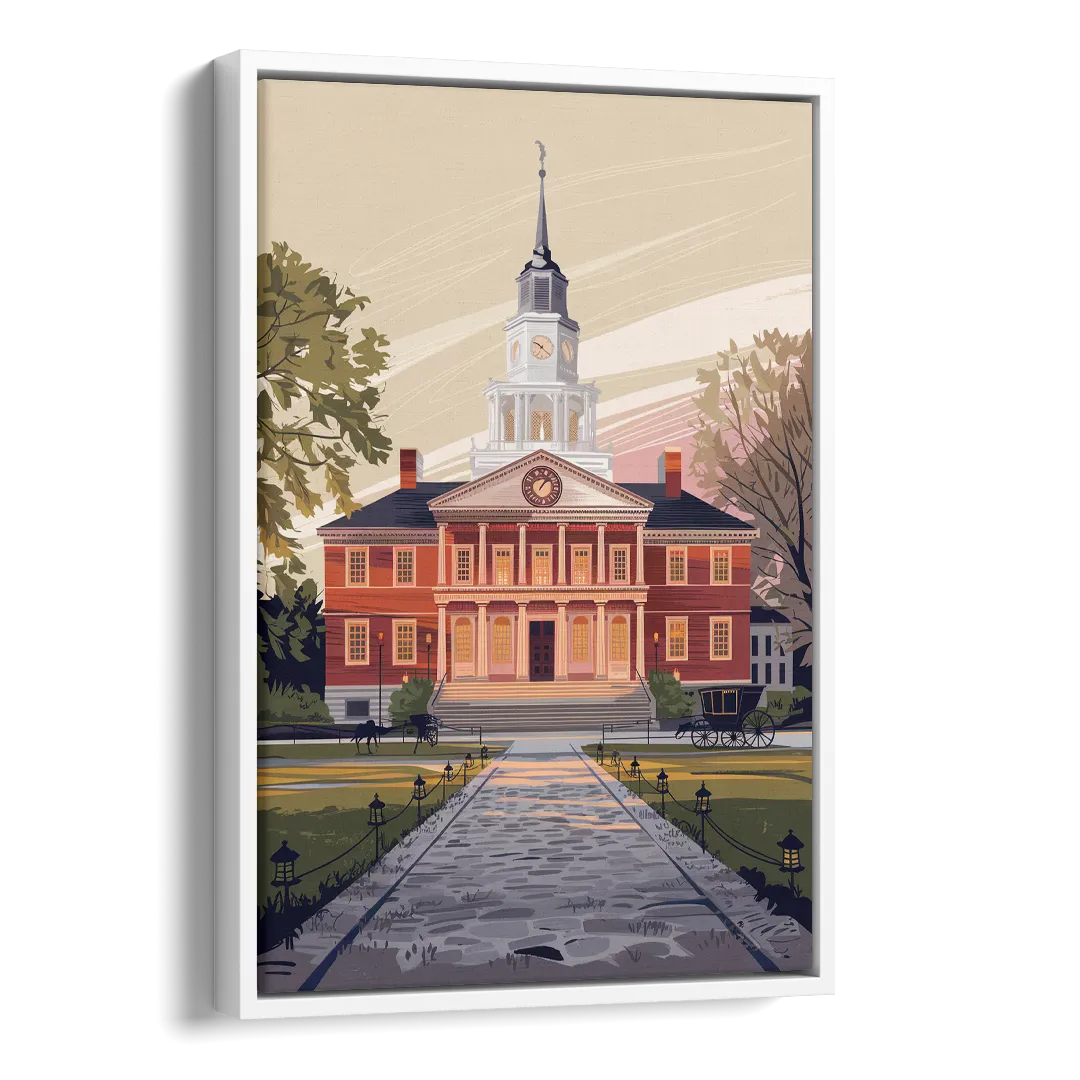 Philadelphia Independence Hall Side - White Canvas Wall Art
