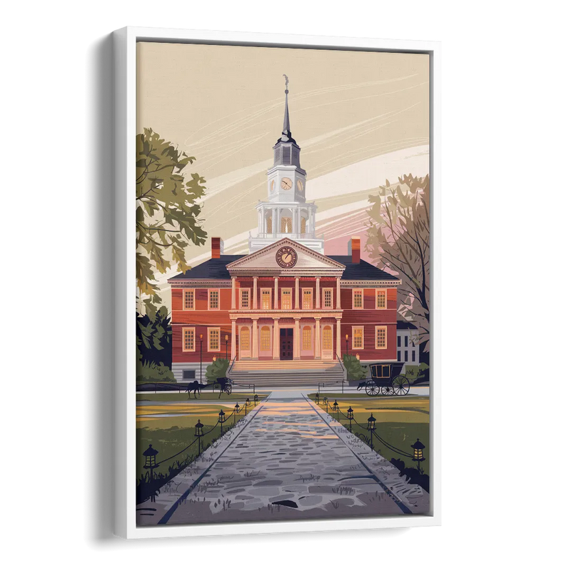 Philadelphia Independence Hall Side - White Canvas Wall Art