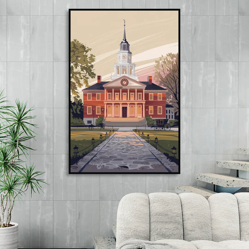 Philadelphia Independence Hall Sitting Room - Black Canvas Wall Art