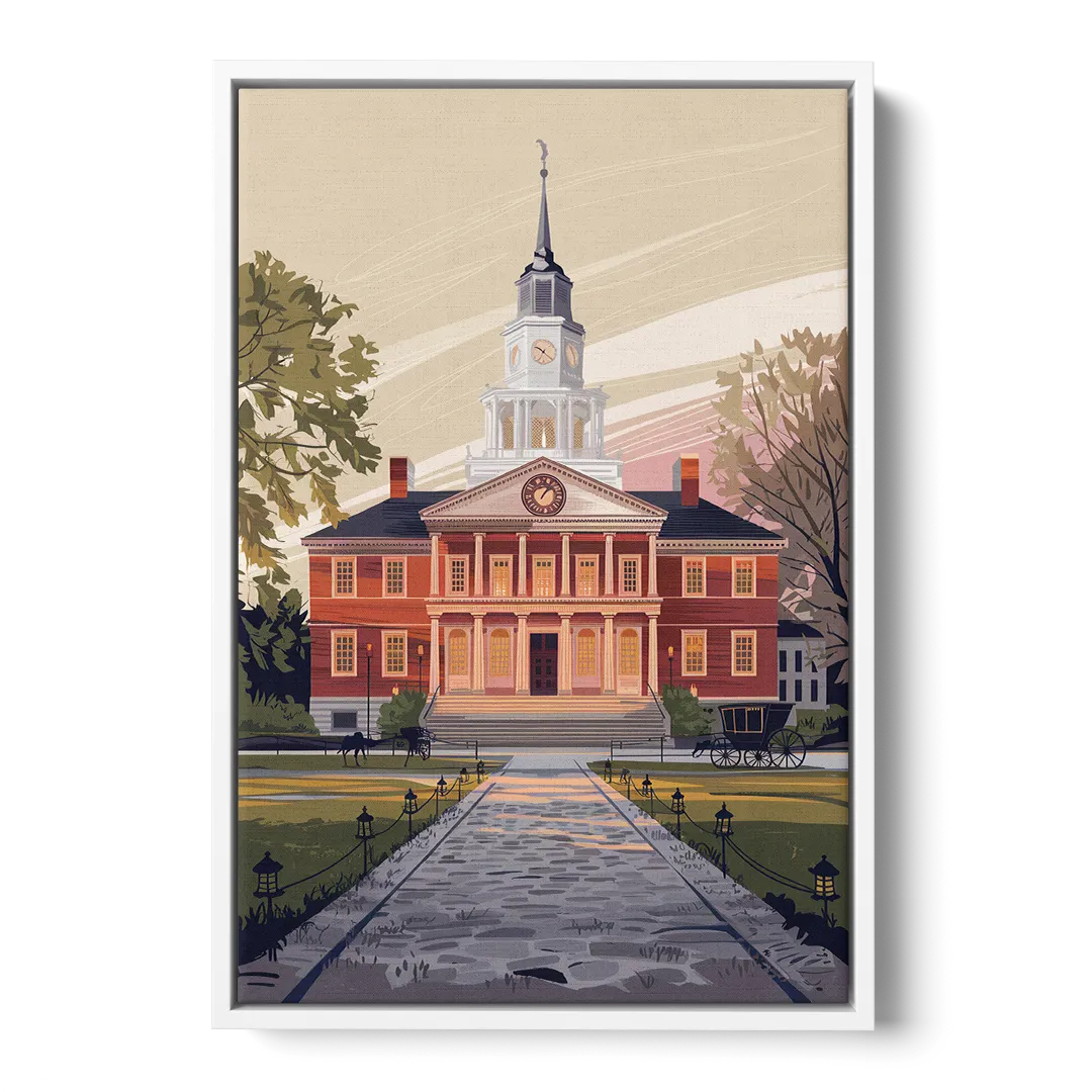 Philadelphia Independence Hall Front - White Canvas Wall Art