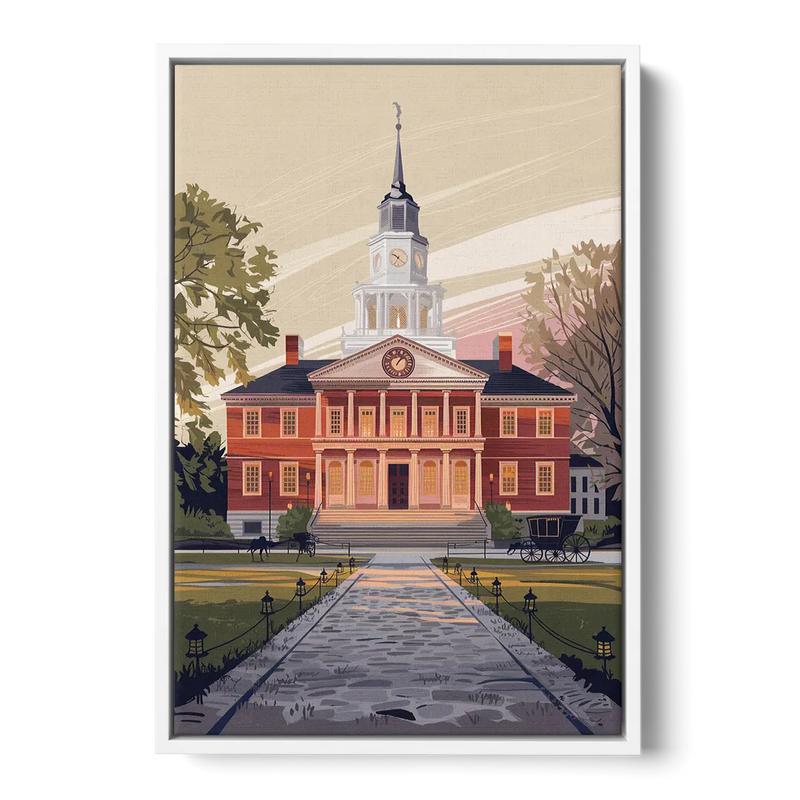 Philadelphia Independence Hall Front - White Canvas Wall Art