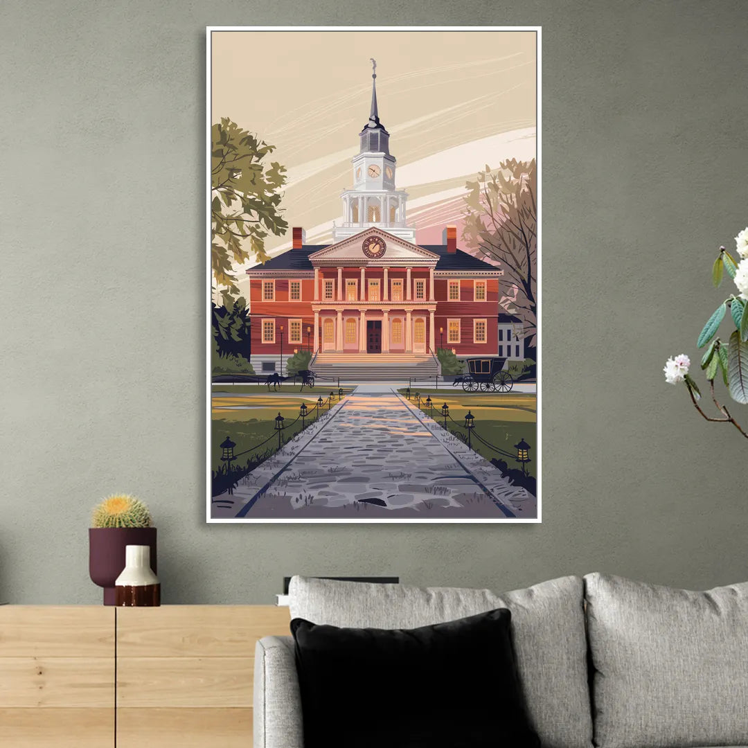Philadelphia Independence Hall Living Room - White Canvas Wall Art