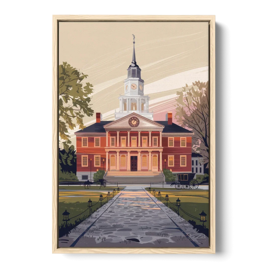 Philadelphia Independence Hall - Oak Framed Canvas Wall Art - Front