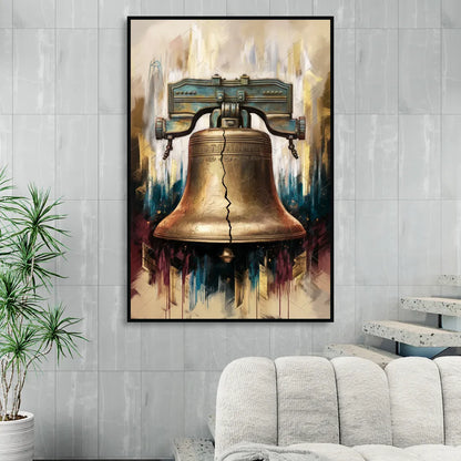 Philadelphia Liberty Bell Living Room - Black Canvas Wall Art