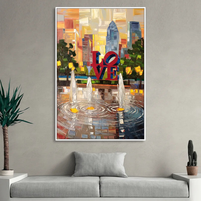 Philadelphia Love Park Living Room - White Canvas Wall Art