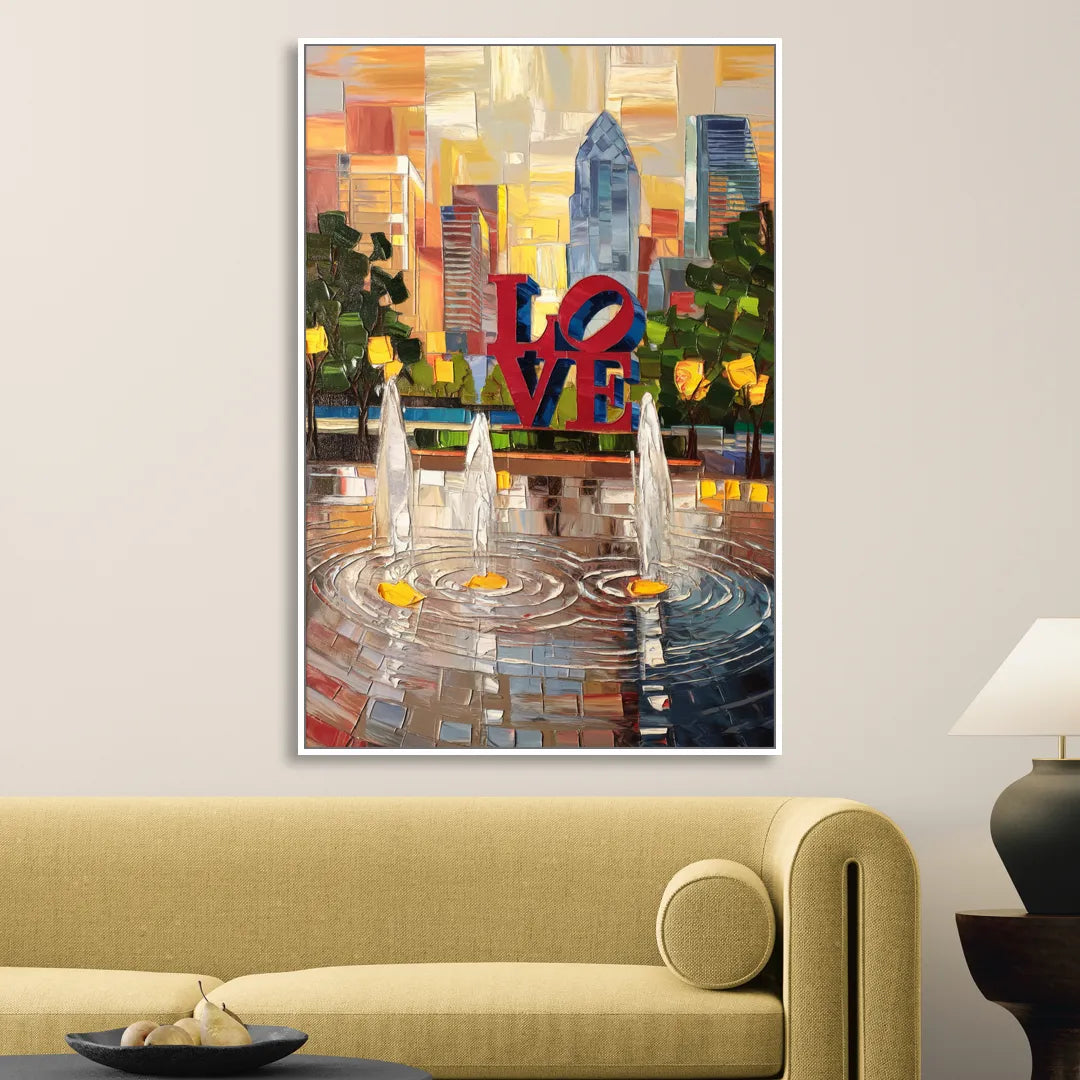 Philadelphia Love Park Sitting Room - White Canvas Wall Art