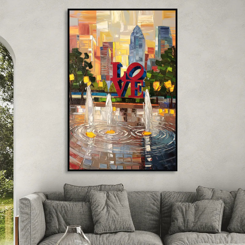 Philadelphia Love Park Sitting Room - Black Canvas Wall Art