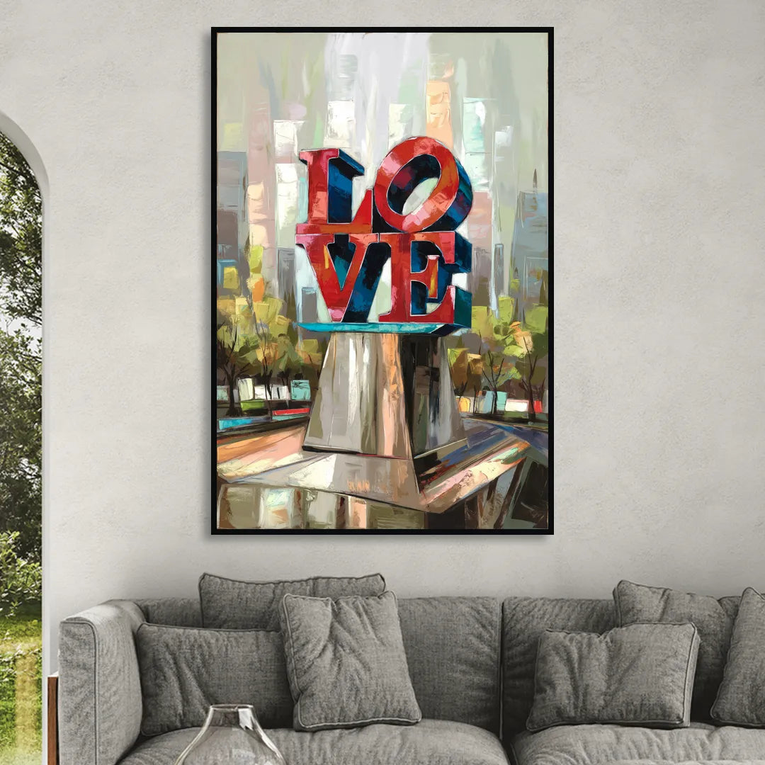 Philadelphia Love Sculpture Living Room - Black Canvas Wall Art