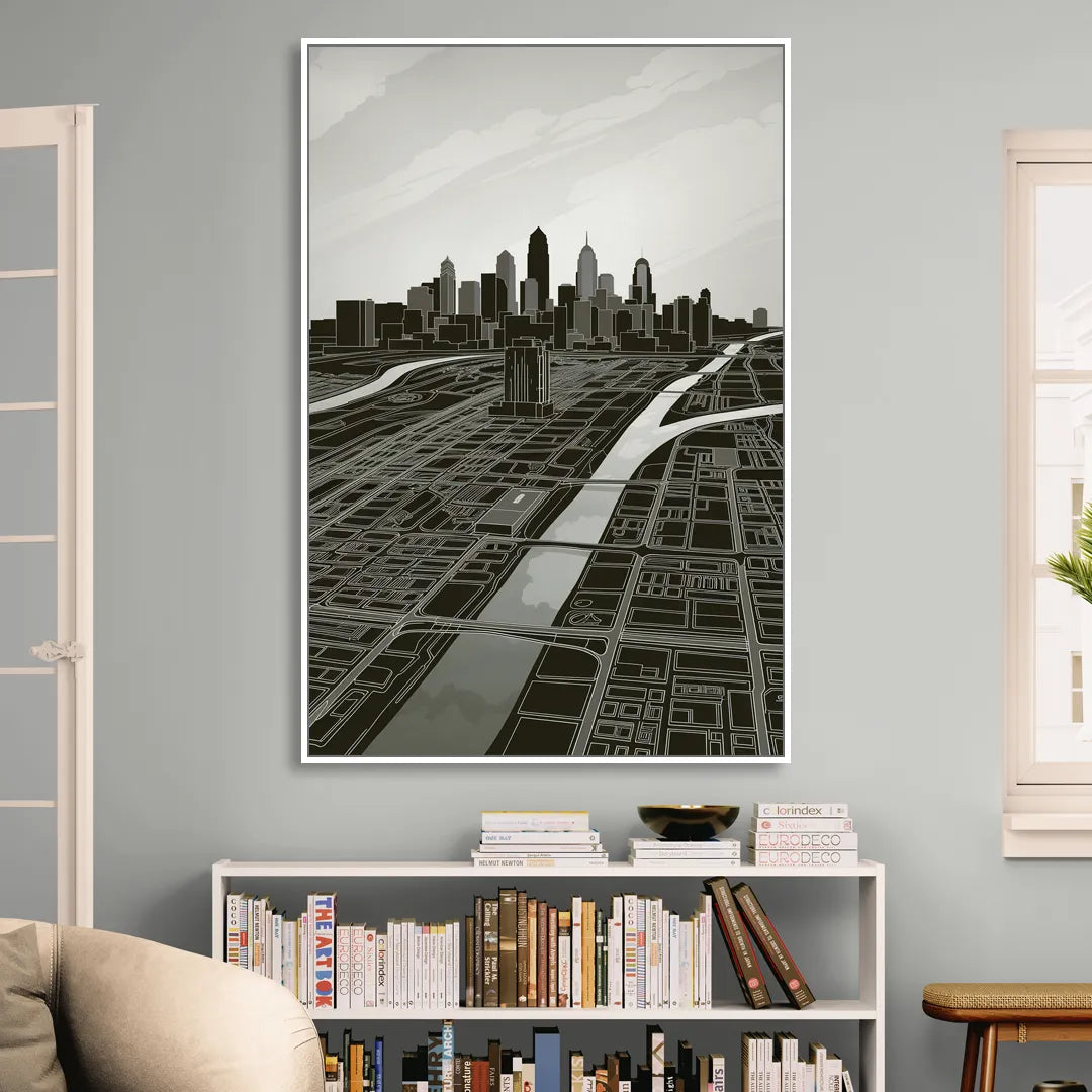 Philadelphia Map Design Sitting Room - White Canvas Wall Art