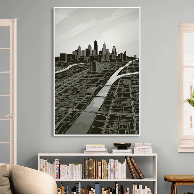 Philadelphia Map Design Sitting Room - White Canvas Wall Art
