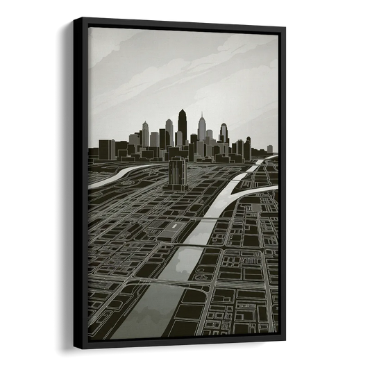 Philadelphia Map Design Side - Black Canvas Wall Art