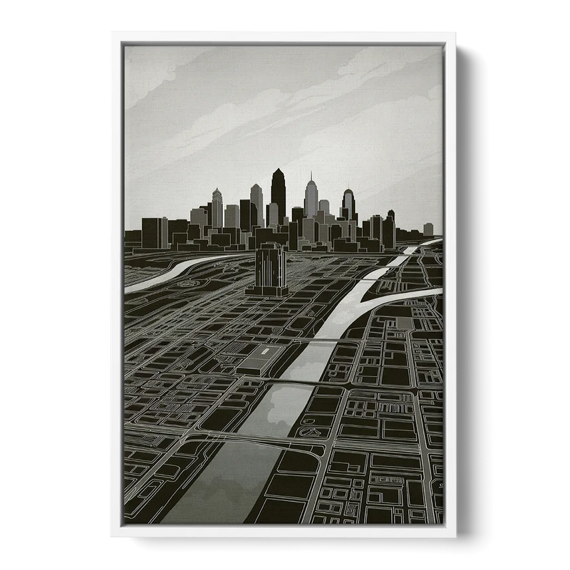 Philadelphia Map Design Front - White Canvas Wall Art