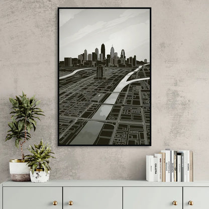 Philadelphia Map Design Sitting Room - Black Canvas Wall Art