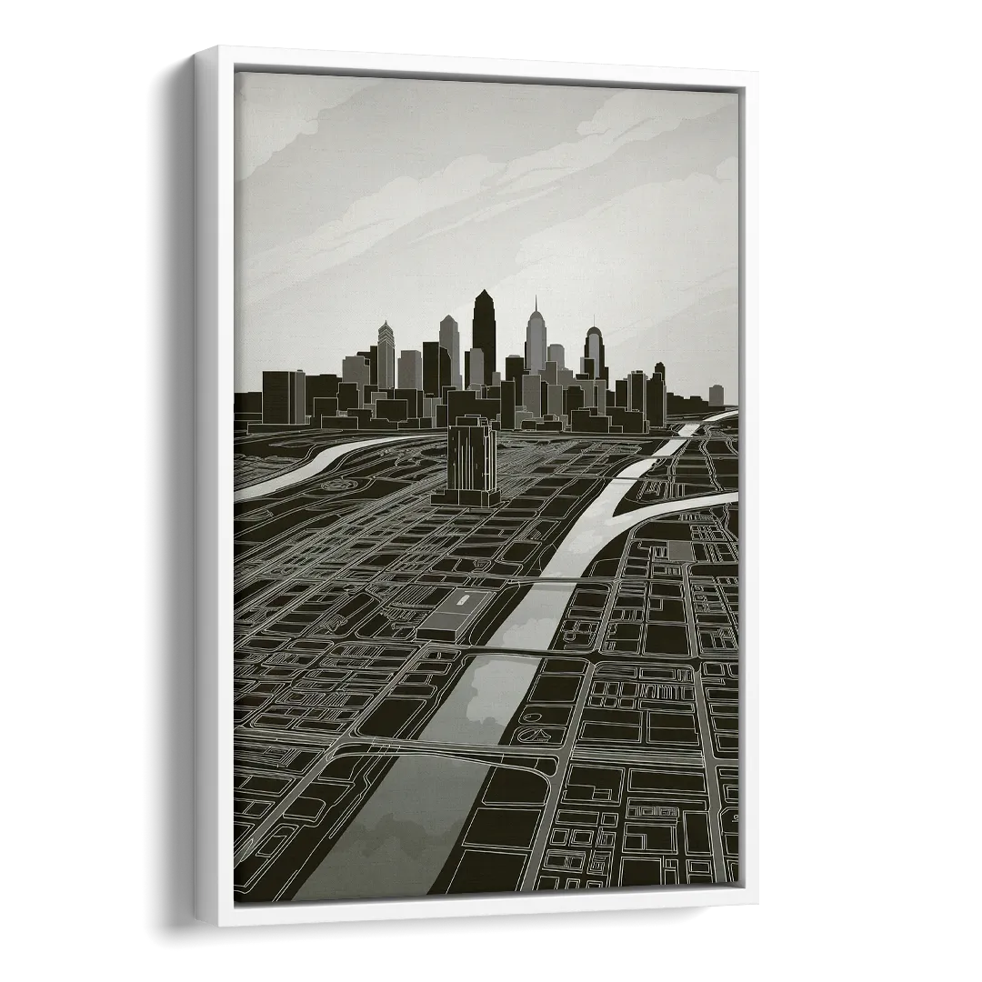 Philadelphia Map Design Side - White Canvas Wall Art