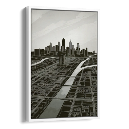 Philadelphia Map Design Side - White Canvas Wall Art