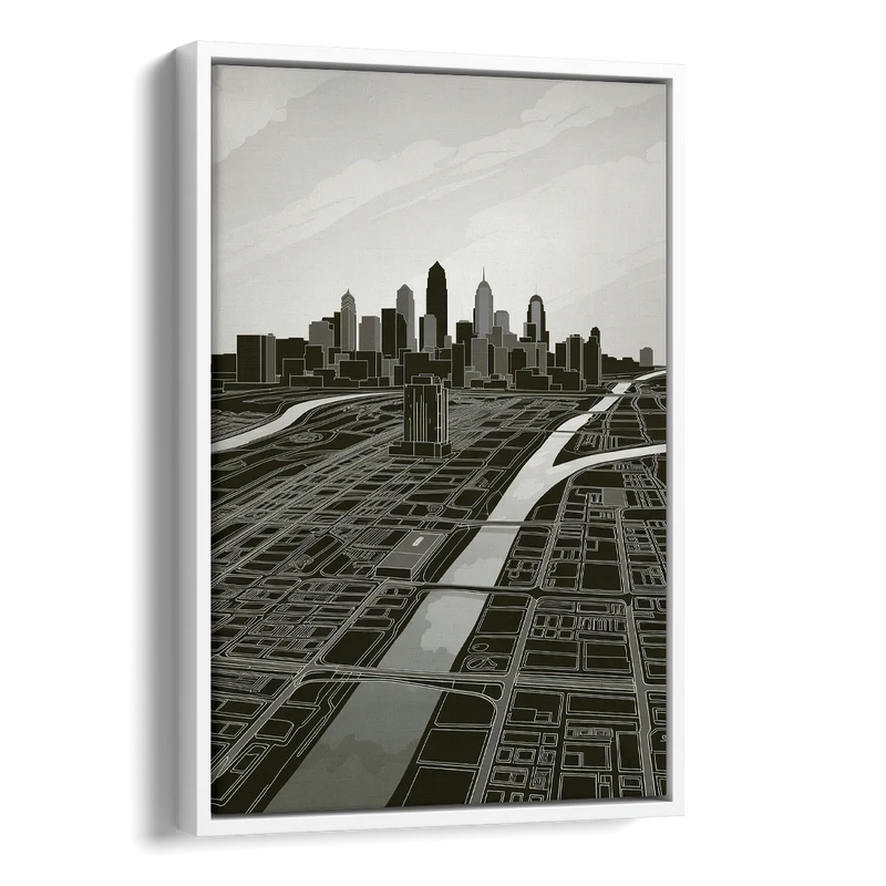 Philadelphia Map Design Side - White Canvas Wall Art