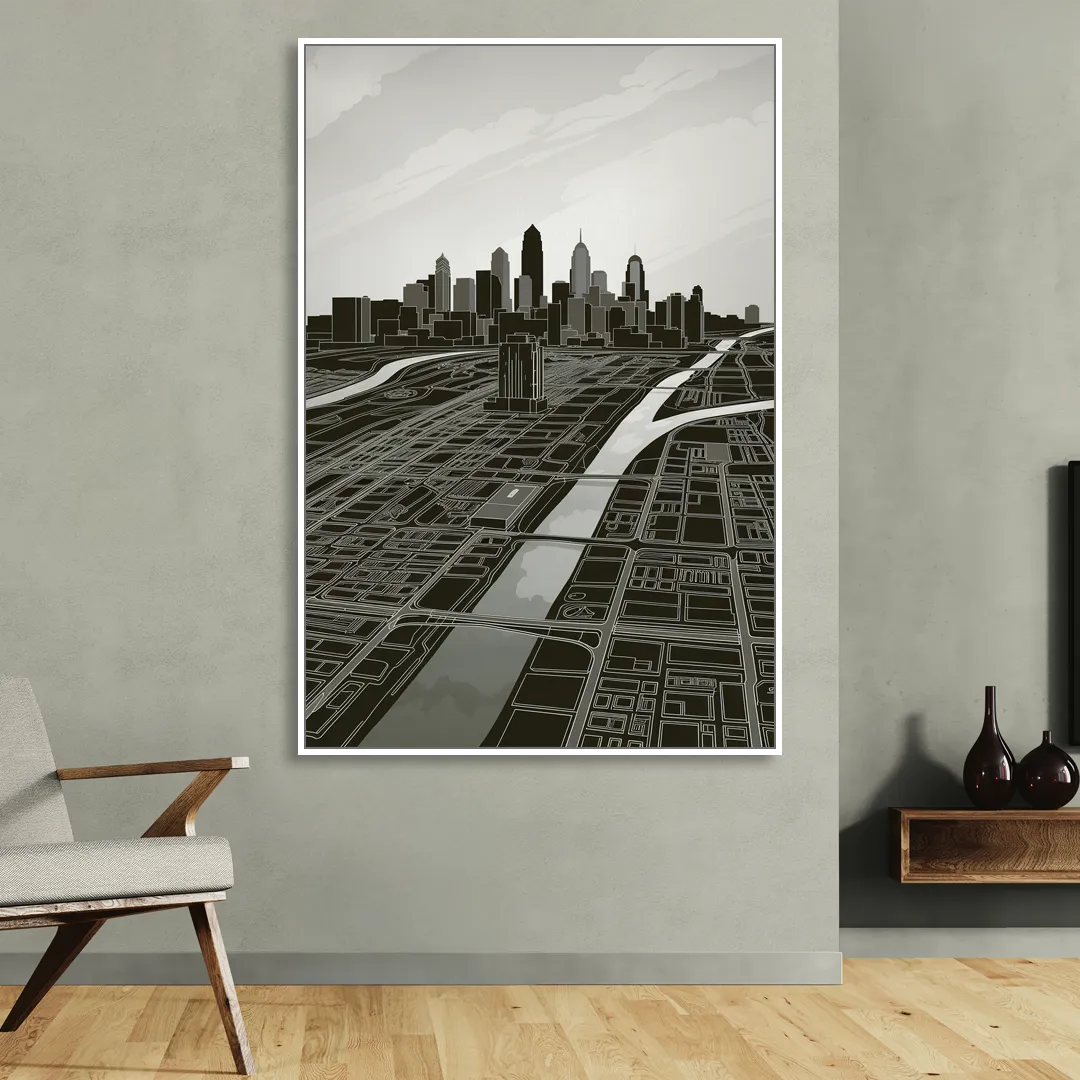 Philadelphia Map Design Living Room - White Canvas Wall Art