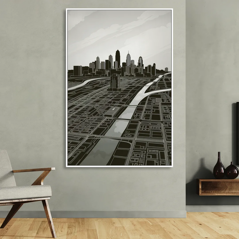 Philadelphia Map Design Living Room - White Canvas Wall Art