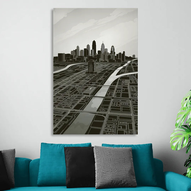 Philadelphia Map Design Sitting Room - Canvas Wall Art