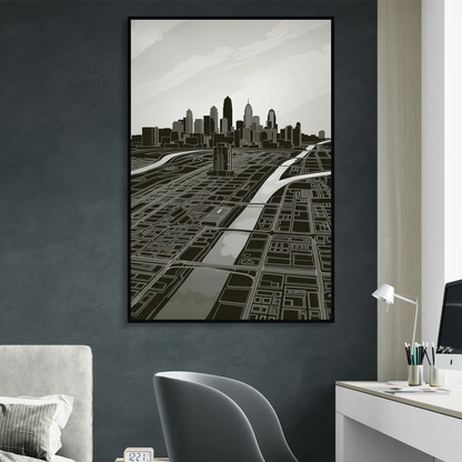 Philadelphia Map Design Living Room - Black Canvas Wall Art