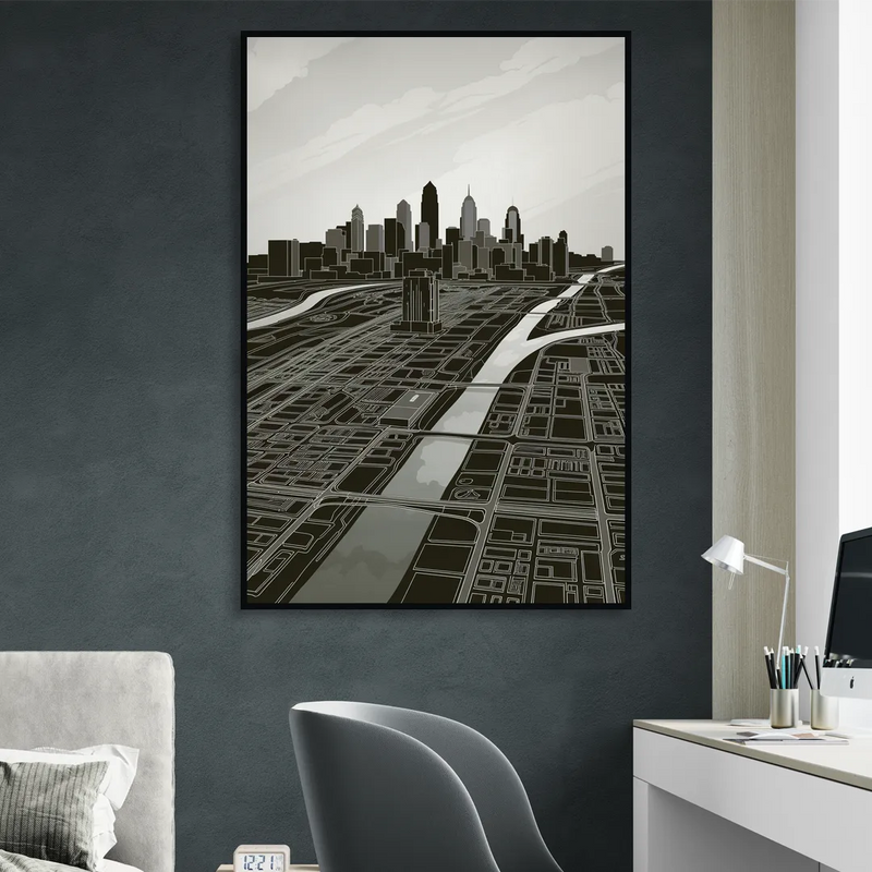 Philadelphia Map Design Living Room - Black Canvas Wall Art