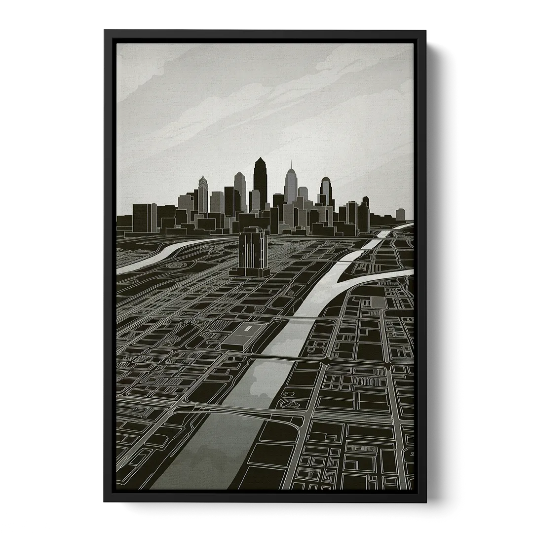 Philadelphia Map Design Front - Black Canvas Wall Art