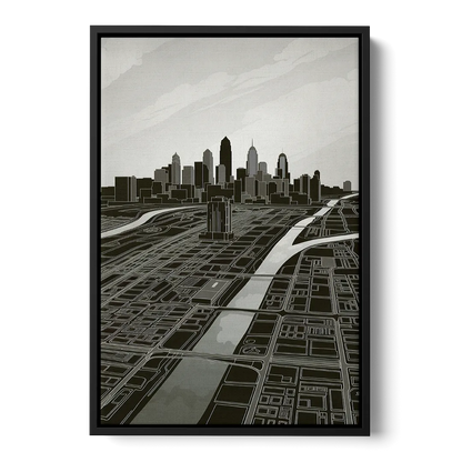 Philadelphia Map Design Front - Black Canvas Wall Art