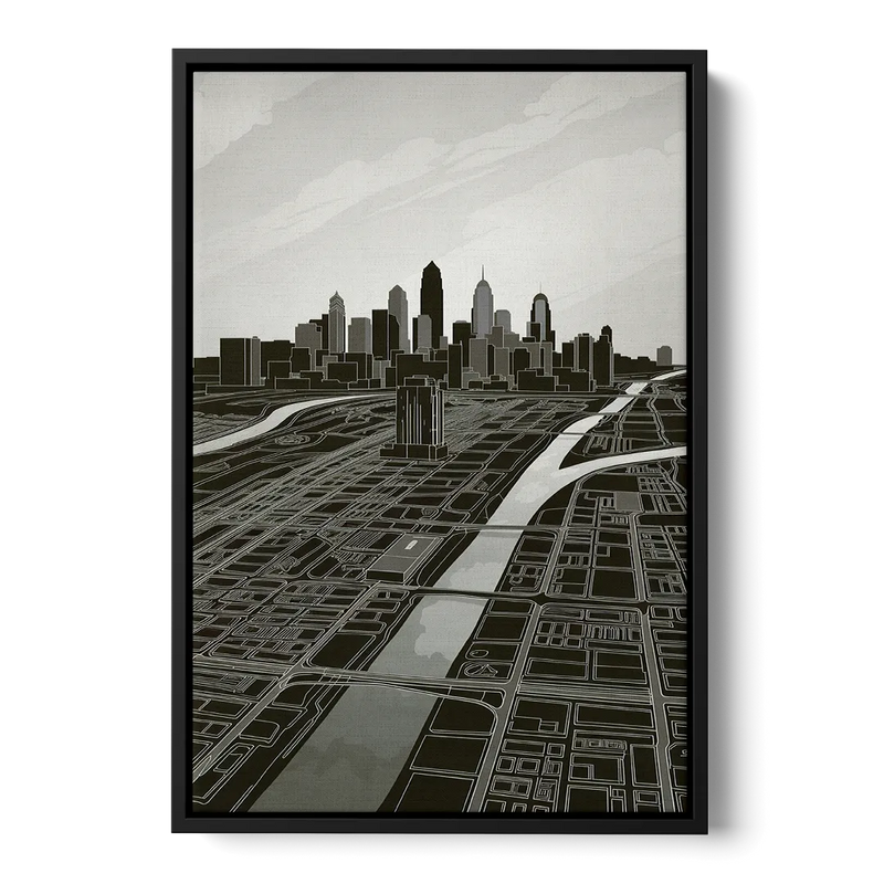 Philadelphia Map Design Front - Black Canvas Wall Art