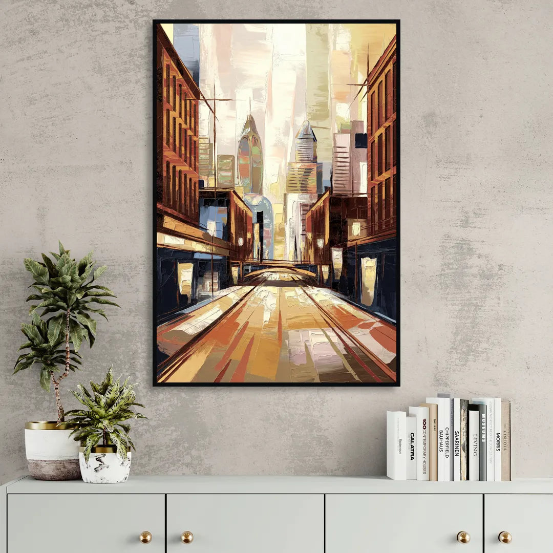 Philadelphia Market Street Living Room - Black Canvas Wall Art