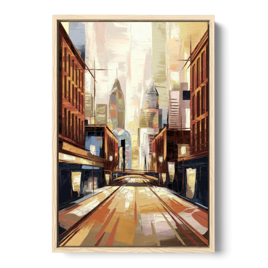 Philadelphia Market Street - Oak Framed Canvas Wall Art - Front