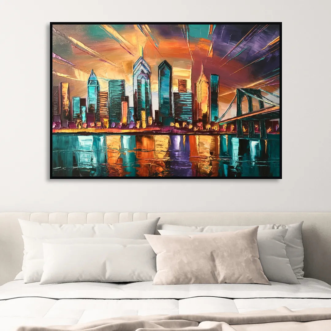 Philadelphia Mural Art Living Room - Black Canvas Wall Art