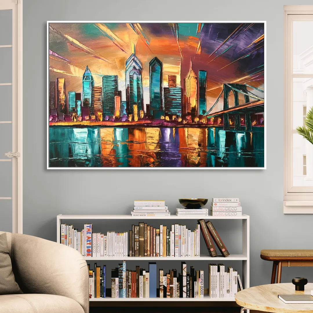 Philadelphia Mural Art Living Room - White Canvas Wall Art
