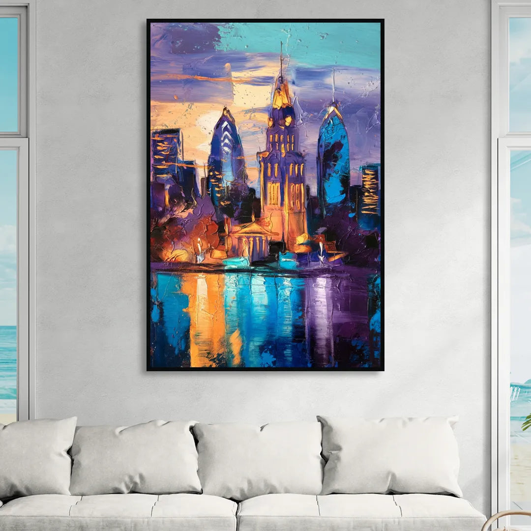 Philadelphia Old City Living Room - Black Canvas Wall Art