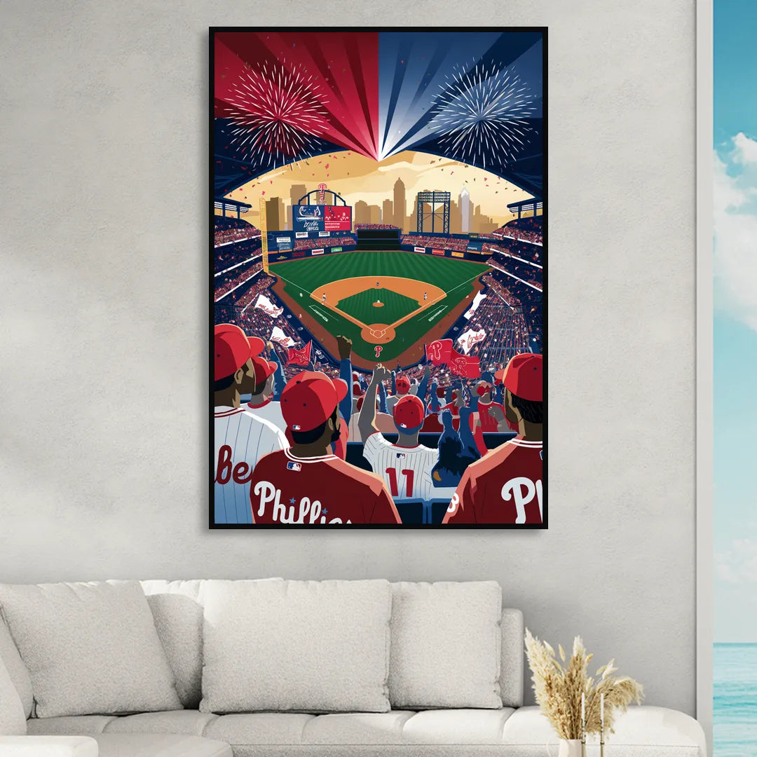 Philadelphia Phillies Celebration Living Room - Black Canvas Wall Art