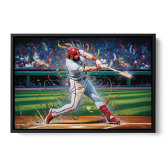 Philadelphia Phillies Impressionistic Baseball Action Art - Black Framed Canvas Wall Art - Front