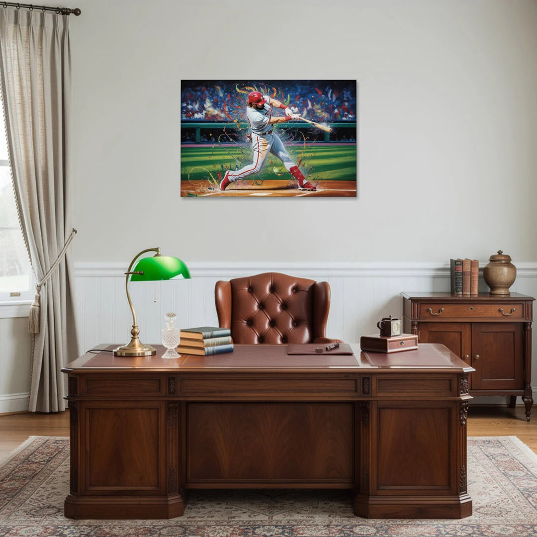 Philadelphia Phillies Impressionistic Baseball Action Art - Canvas Wall Art - Office - 36x24