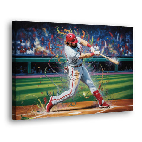 Philadelphia Phillies Impressionistic Baseball Action Art - Canvas Wall Art - Side