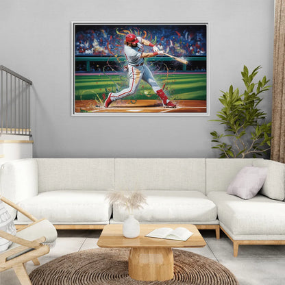 Philadelphia Phillies Impressionistic Baseball Action Art - Living Room White Frame Canvas