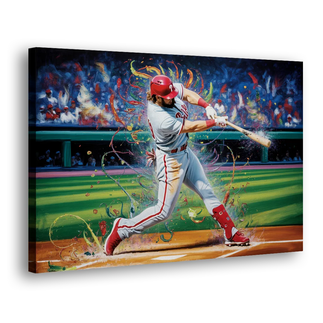 Philadelphia Phillies Impressionistic Baseball Action Art Side - Canvas Wall Art