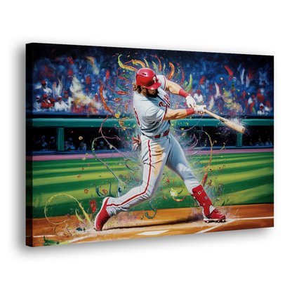 Philadelphia Phillies Impressionistic Baseball Action Art Side - Canvas Wall Art