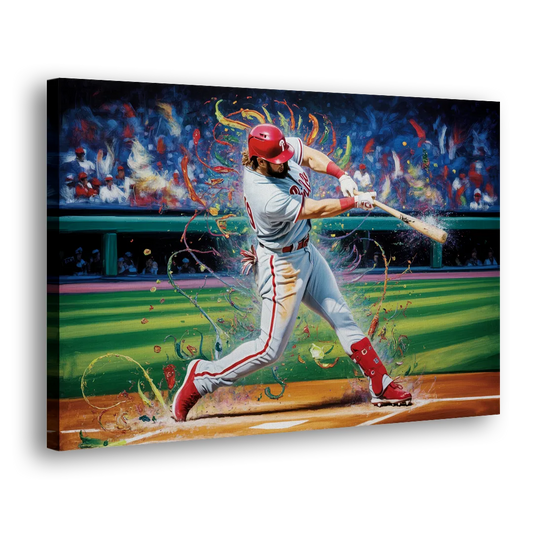 Philadelphia Phillies Impressionistic Baseball Action Art Side - Canvas Wall Art