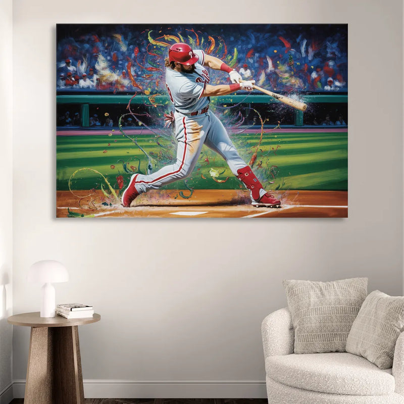 Philadelphia Phillies Impressionistic Baseball Action Art Sitting Room - Canvas Wall Art